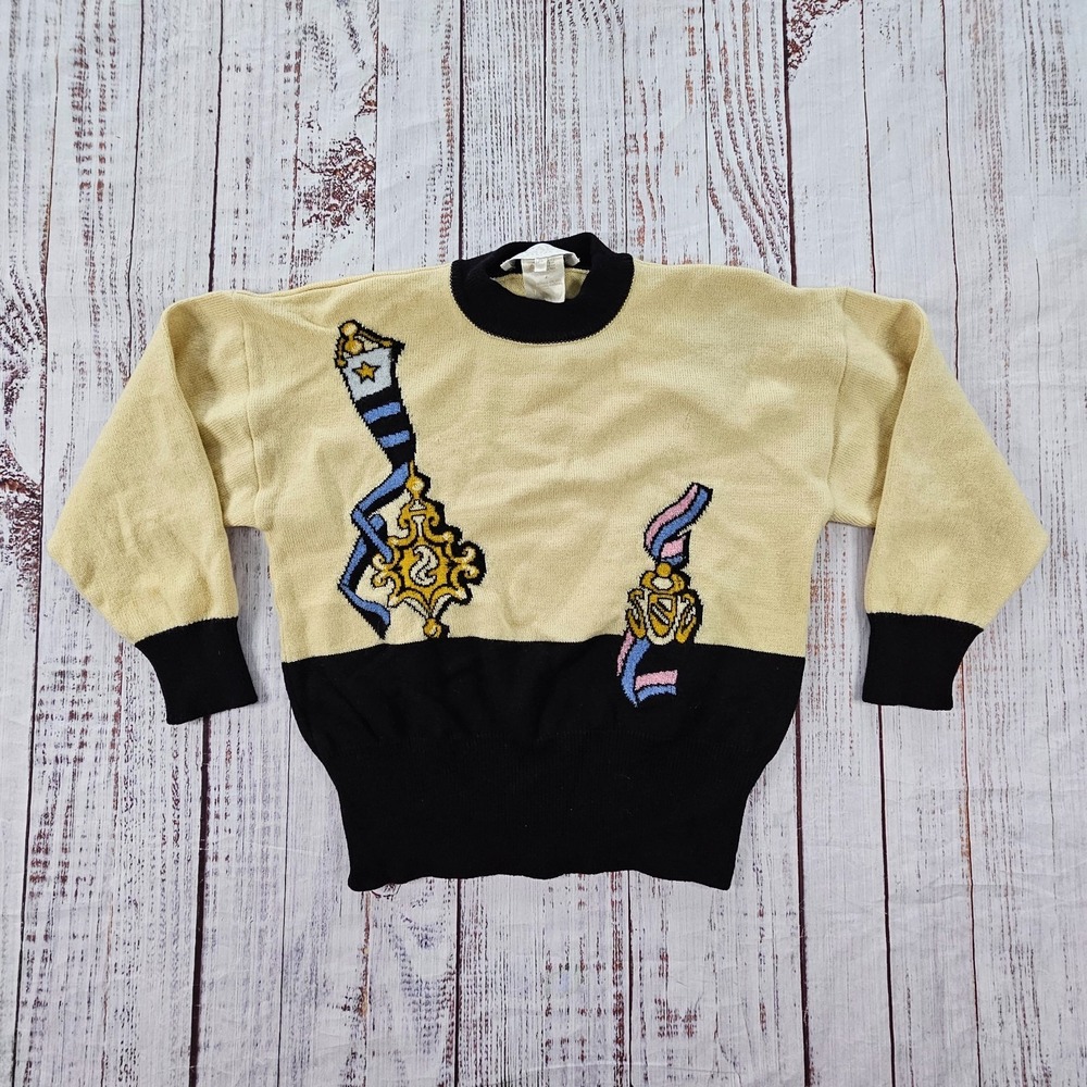 Vintage Escada Margaretha Ley Knit Sweater Cream Black Royal Crest Merino 36